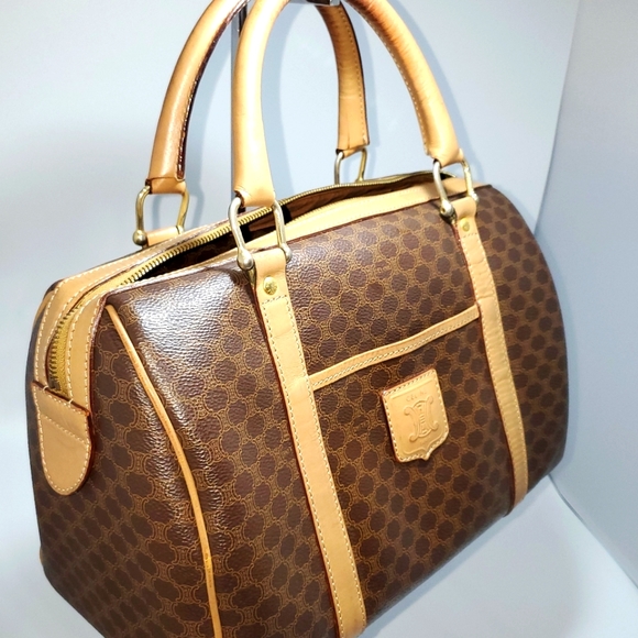 Celine Vintage Boston Bag 1 OPEN POCKET IN FRONT Macadame Coated  Canvas . - Picture 5 of 16